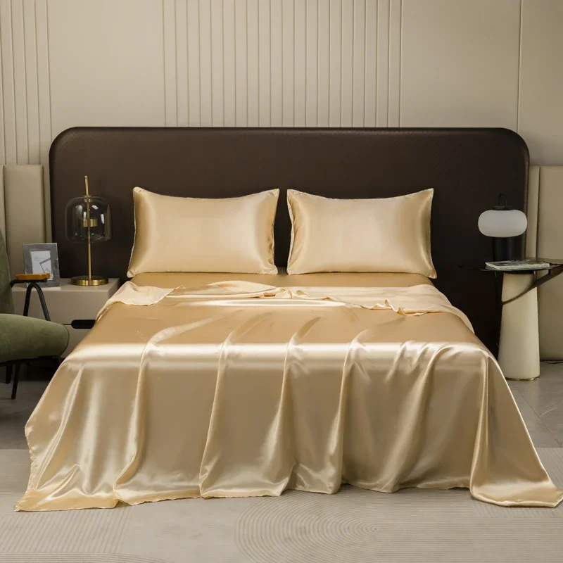 Bedding Set Opulent Solid Color Satin ,Includes Flat Sheet, Fitted Sheet, Pillowcases,Luxury Linens Royal Sleep Experience