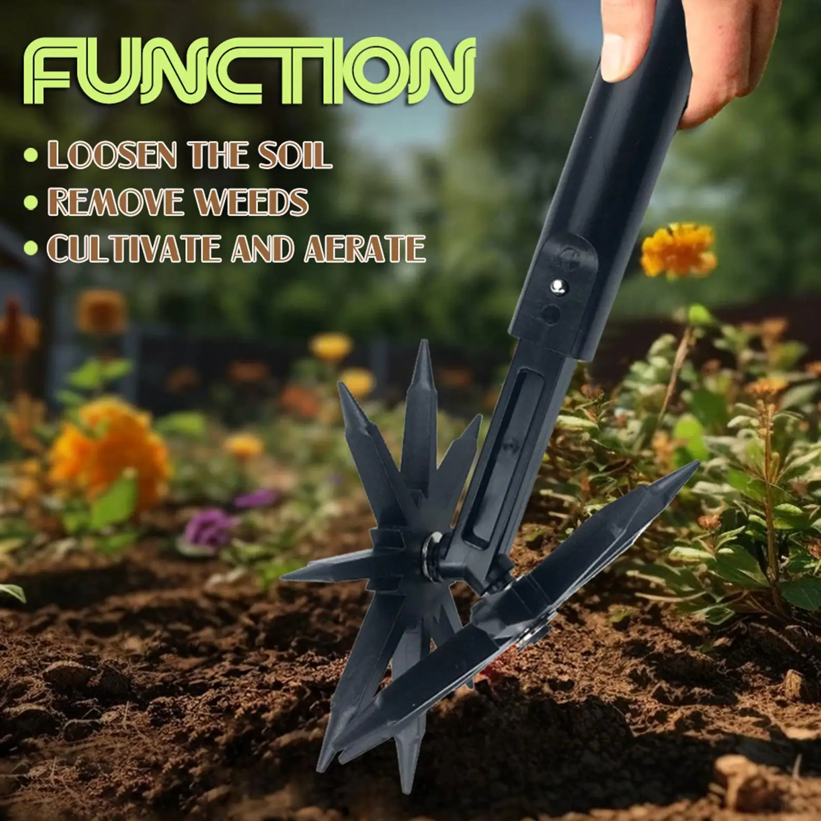 

Rotary Cultivator Tool Lawn Aerator Compact Soil Cultivator Sturdy Hand Tiller Gardening Tool for Reseeding Grass