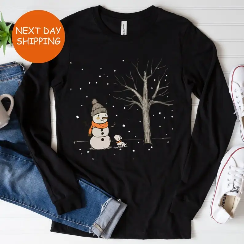 

Christmas Snowman Long Sleeve, Christmas Dog Long, Snowman Top, Snowman Top, Christmas Gift, Winter Tops for Women