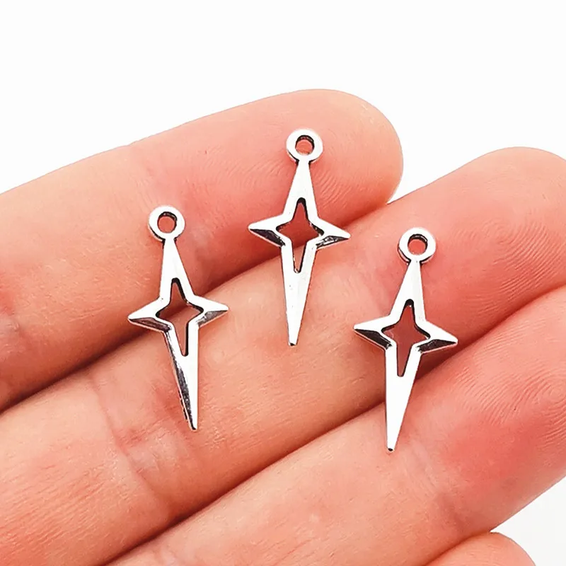 40Pcs/Lot  Silver Color 23x10mm Star Charm Shooting Stars Pendant Fit DIY Handmade Metal Alloy Jewelry Making Finding Supplies