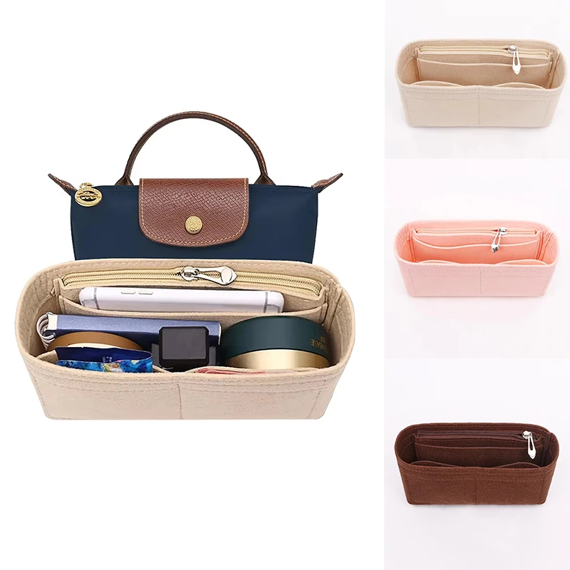 1Pc Felt Insert Multi-Pocket Bag Organizer for Mini Shoulder Bag Makeup Bag With Zipper Inner Pouch Fit Luxury Handbag for Women