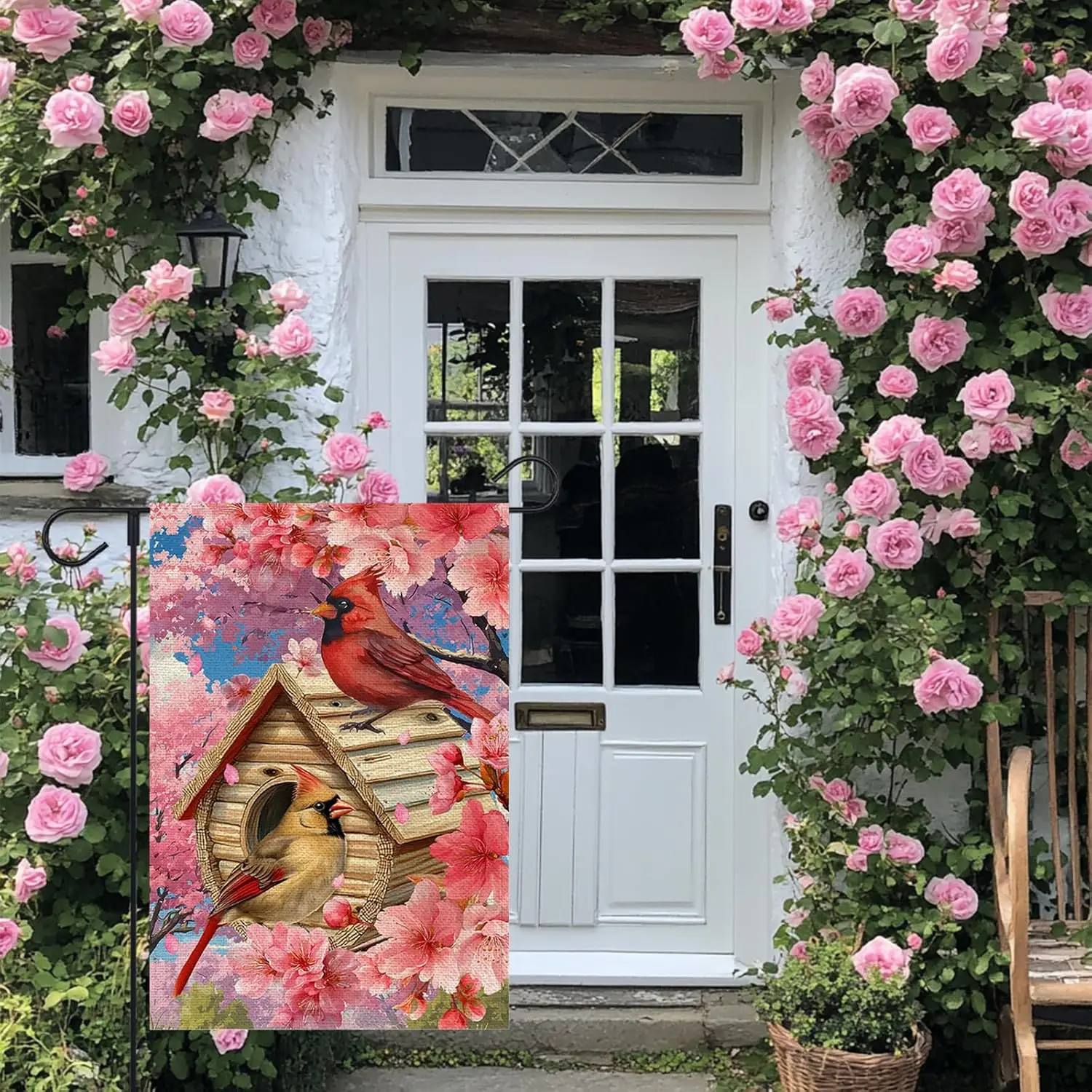 Spring Cardinal Garden Flag 12x18 Inch Double Sided Birds Pink Flowers Tree Outside Summer Seasonal Farmhouse Yard Flag Outd ZZM
