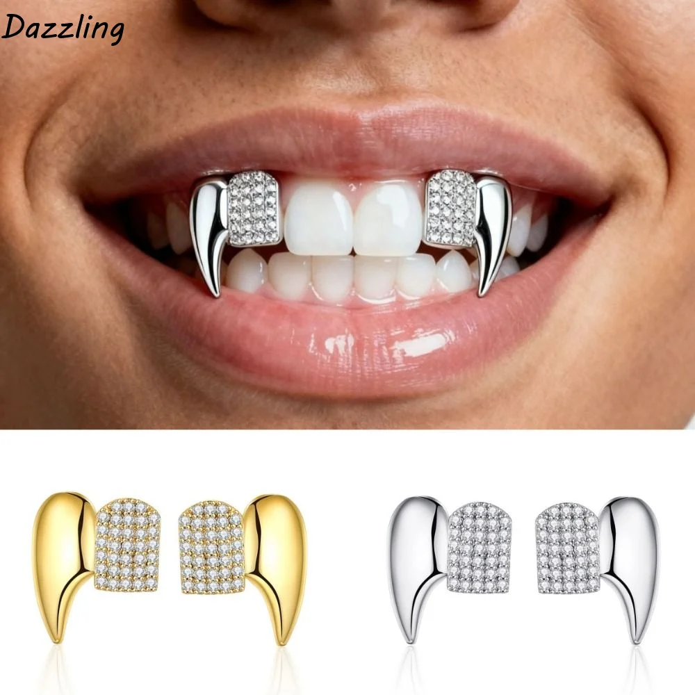 Classic Glossy Finish Halloween Fashion Dental Set Copper Anti Slip Teeth Grillz Caps Shiny Gold Teeth Jewelry Rapper