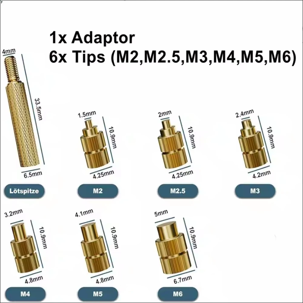Heat Set Insert Soldering Iron Tip Head M2 M2.5 M3 M4 M5 M6 Hot Melt Insets Nut Brass Embedded Thread Insertion Kit For Plastic