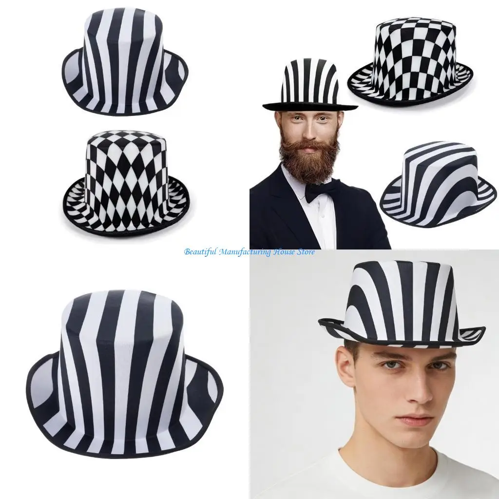E56A Unisex Checkered Cabaret Hat Soft Cotton Fabric Perfect For Themed Parties Event