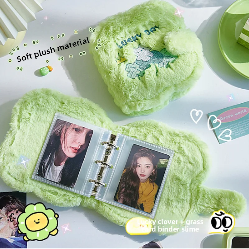 

Kawaii Plush Four Leaf Clover Card Album star idol 1 Palace Grid Loose leaf Album Collection School Stationery Picture Albums