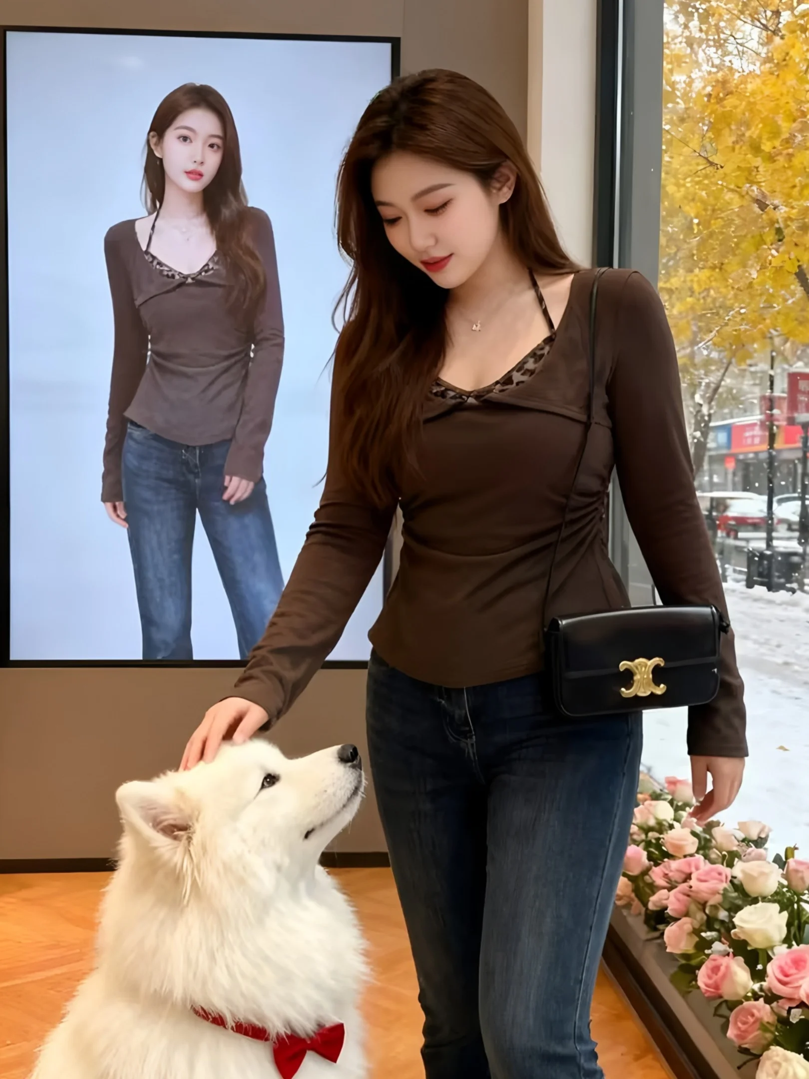 

Сексуальный женский облегающий топ-базовый слой с леопардовым принтом и V-образным вырезом, длинный рукав, повседневный стиль для зимы