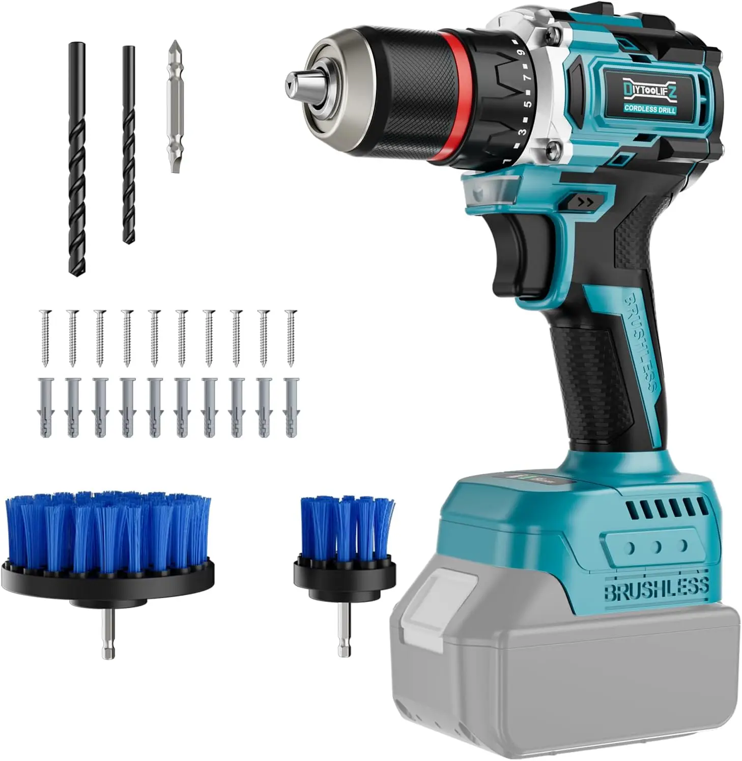

Cordless Power Drill 18V, 1/2" Brushless, 440 In-lbs Torque, Variable Speed for Home and Garden Use