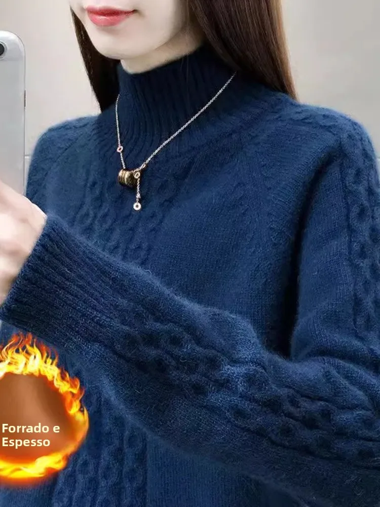 women's-thiened-loose-high-collar-sweater-autumn-winter-faion-knitted-pullover-twisted-cable-netie-korean-sle-top