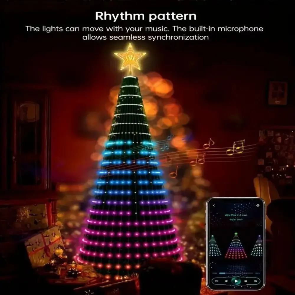 400 LED Smart Christmas Tree Lights Timer Function Music Sync DIY Pattern Lights Star Topper RGB LED LED String Lights