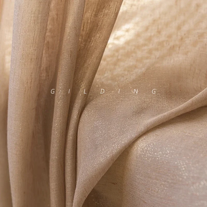 French Gilt Linen Yarn Glossy Modern Luxury Tulle Yarn Curtain Living Room Balcony Bedroom Window Screening Custom Size