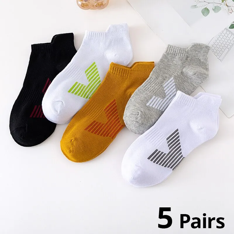 5 Pairs Man Polyester Short Socks Fashion Breathable Mesh Comfortable Casual Pack Male Street Sports Ankle Sock