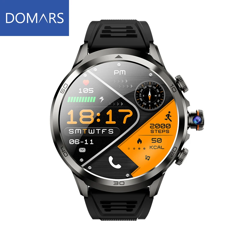 Domars New Full Network Man Smartwatch Android System 1.75-inch 466*466 AMOLED Screen Rotating Camera Sleep monitoring GPS WiFi