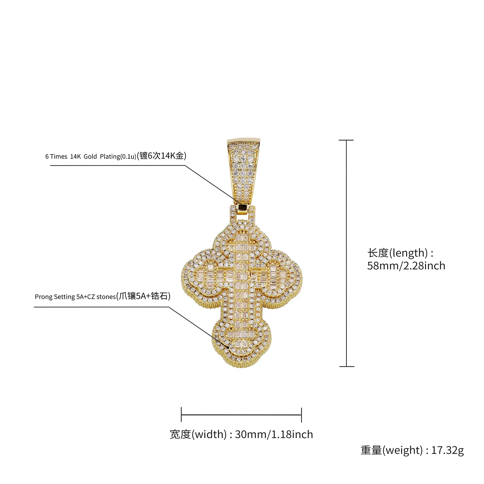 TOPGRILLZ Iced Out Full Square Cubic Zircon Cross Pendant Trend Designer Cloud Cross Pendant Hiphop Necklace For Rapper Jewelry