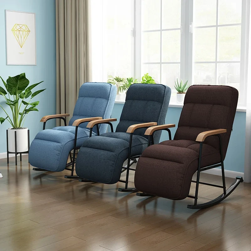 Nordic Fabric Villa Rocking Living Room Chair Modern Courtyard Armrest Simple Modern Cafe Lazy Back Recliner Sillas Furniture WK