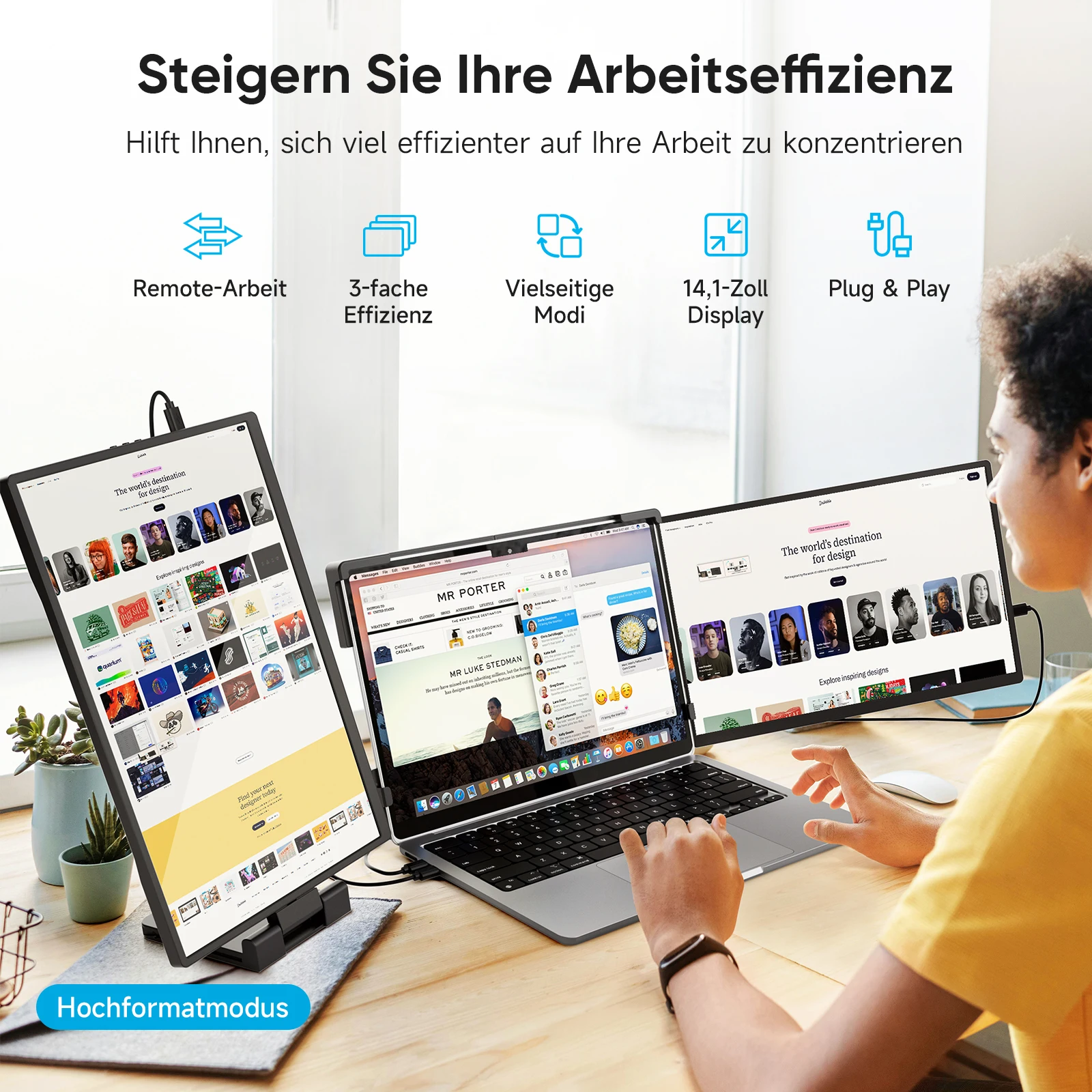 Dopesplay 14.1 بوصة أجهزة الكمبيوتر المحمولة شاشة موسع الثلاثي المزدوج 1200P IPS شاشة محمولة لنظام التشغيل Windows PC ماك بوك كروم الكمبيوتر المحمول 13.3-17.3