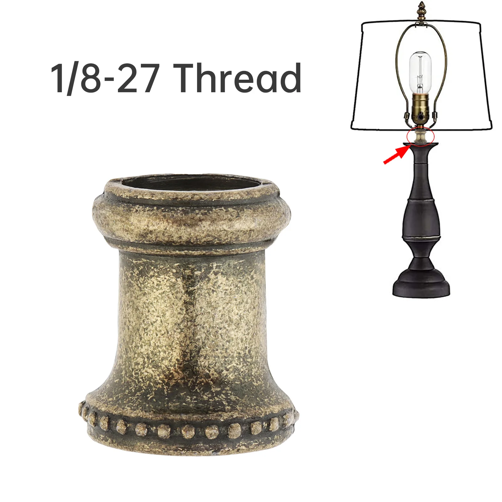 1/8-27 Thread Brass Lamp Connector, Antique Socket Adapter with Pipe Couplings for Chandelier/Table Lamps Lampshade Mounting