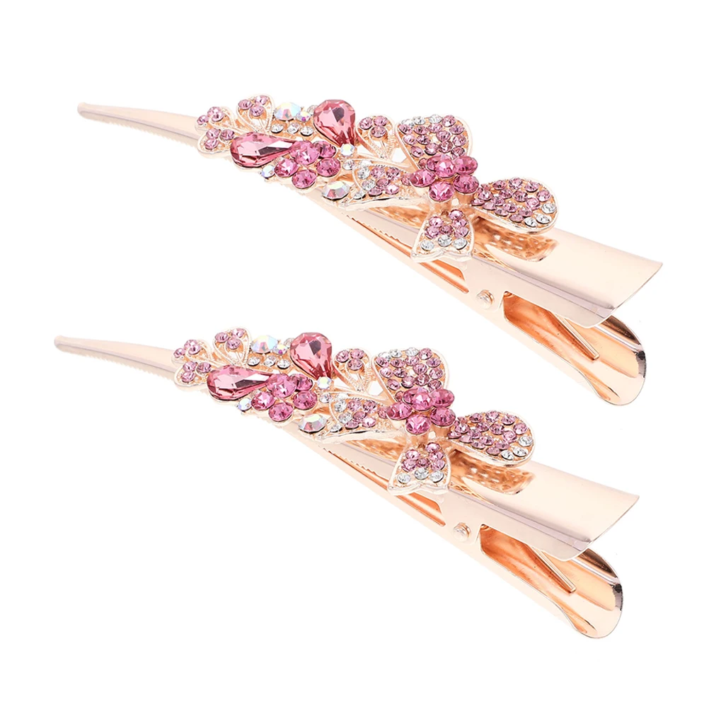

2pcs Hair Clips Bling French Barrettes Decorative Pins Fashion Alligator Metal Zinc Alloy Fancy Hair Accessories