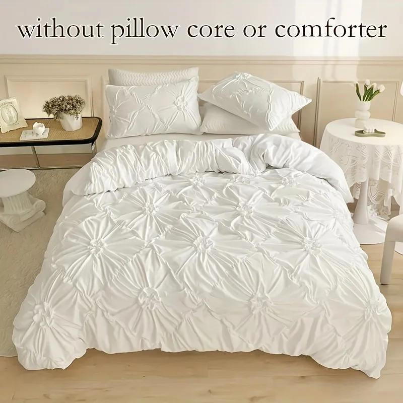 Juego de cama con diseño de diamante de 3 uds., funda nórdica plisada con pellizco 3D, juego de cama transpirable para todas las estaciones, funda nórdica lavable a máquina