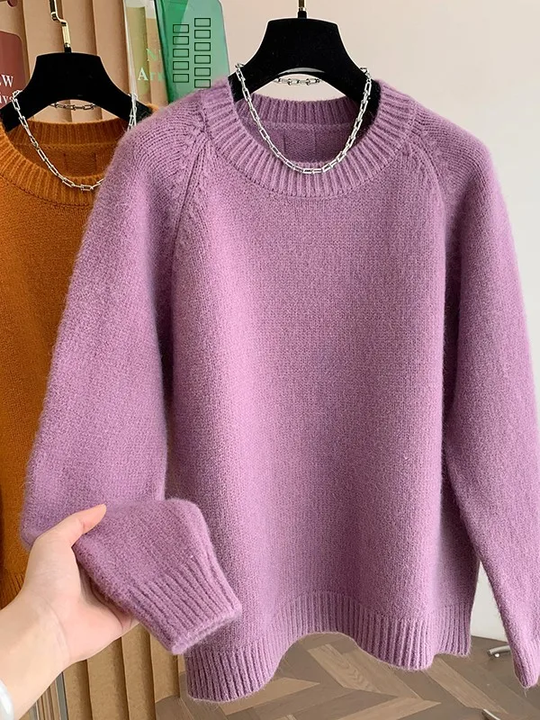 

True Soft Purple Women's Sweater Autumn Winter Outerwear 2025 Comfortable Knitted Base irt Soft Cozy Woolen Pullover