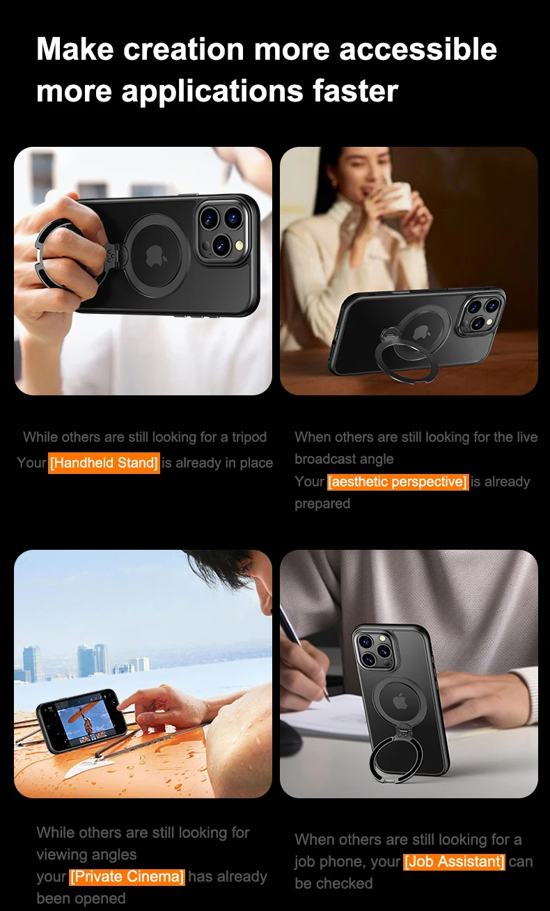 360 ° Drehen Sie die magnetische Halterung der Handyhülle für iPhone 17, 16, 15, 14, 13, Pro Max, transparente, mattierte, stoßfeste Handyhülle – Detail 2