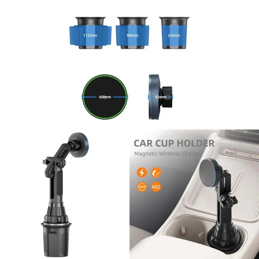  Cup Holder Mount With Wireless Charging For Phone 17 16 15 14 Easy Installation