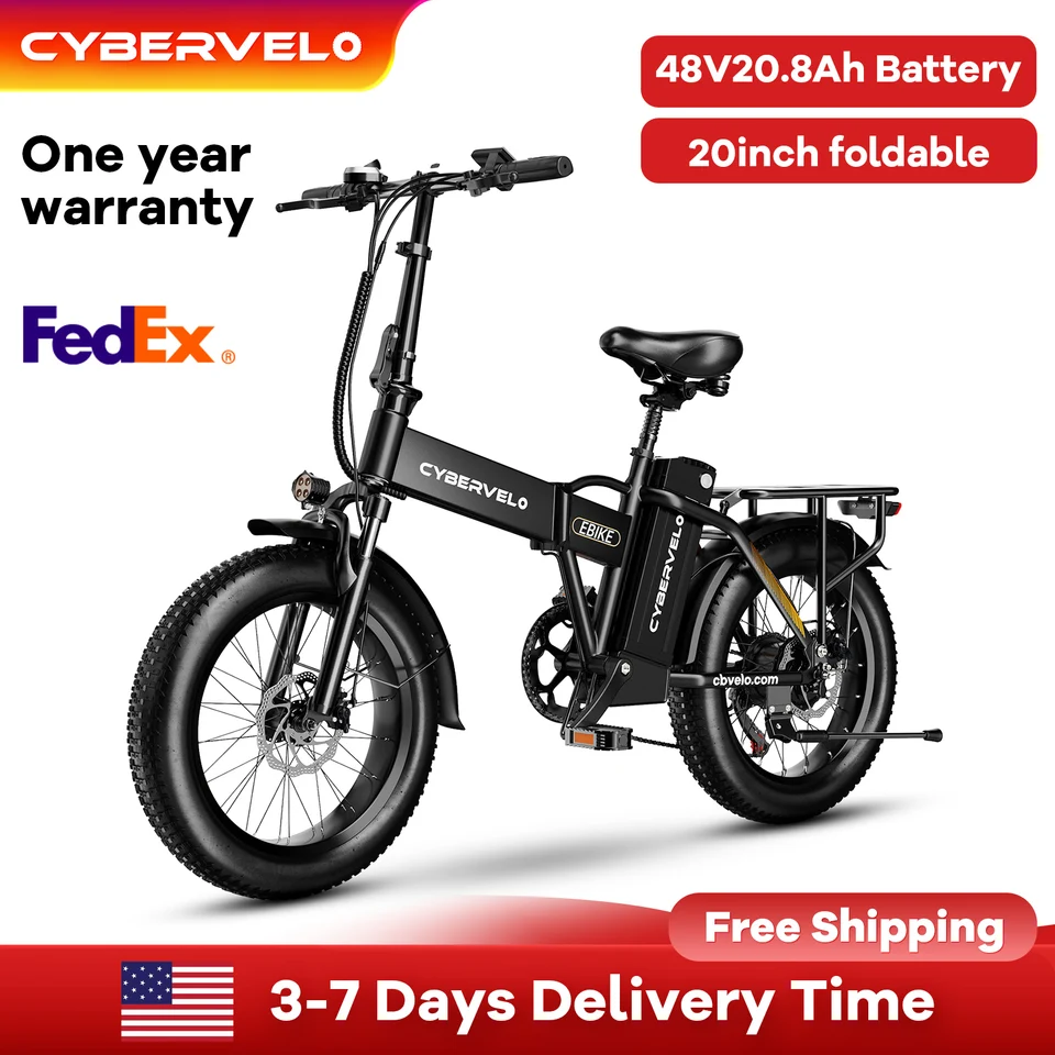 Cybervelo 20” Fat Tire Removable Battery E-Bike 1000W Peak 48V20.8ah 7-Speed Shift Electric Bike 28+MPH 80Miles Long Range EK4 image 3