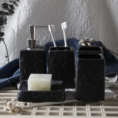 Bathroom Accessories Imitation Stone Ceramic Mouthwash Cup Soap Dish Lotion Bottle Decoration Household Supplies