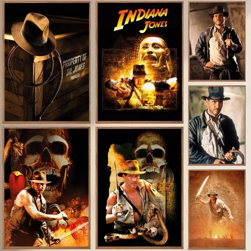 Póster de la película Indiana Jones, adhesivo artístico autoadhesivo, papel impermeable, decoración de pared para cafetería, bar, habitación