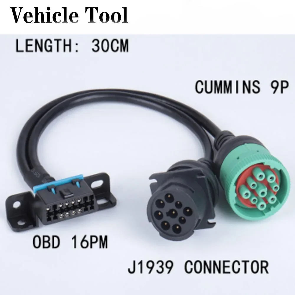 For Cummins 9Pin J1939 Truck Y Cable to OBD2 16Pin Female Adapter J1939 9Pin Cable for cummins/cat Diagnosctic Tool Connector