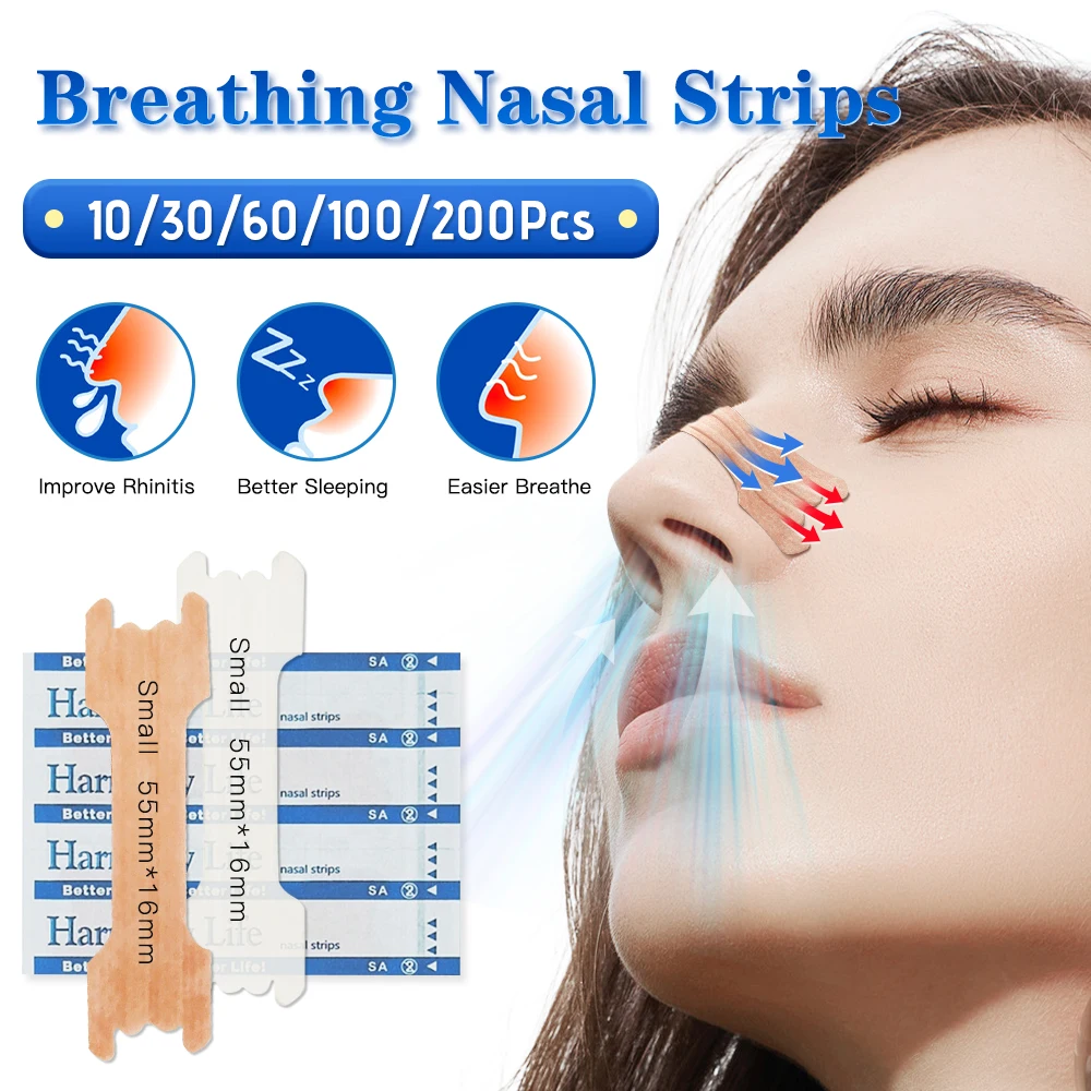 10/30/60/100/200Pcs Breathing Nasal Strips Anti Snoring Nose Strip Better Sleeping Right Way Stop Snoring for Adult and Child