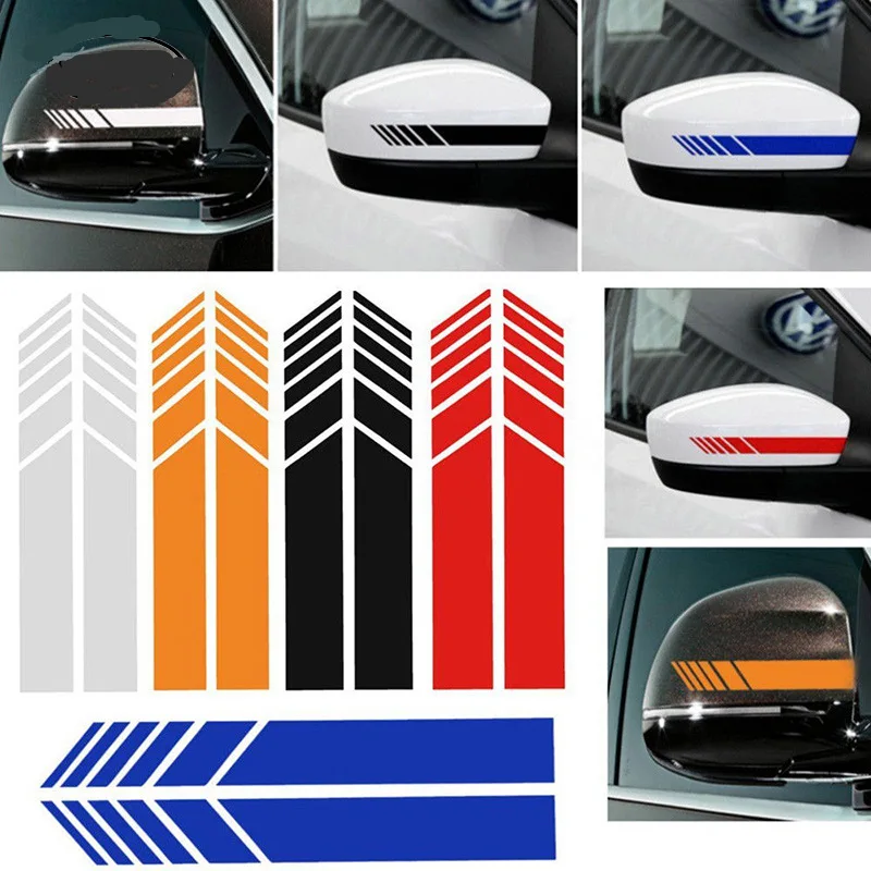 2pcs Universal Auto Car Sticker Non Fading Fashion Color Stripe Body Kits Racing Strips Side Rear View Mirror Decor Decal