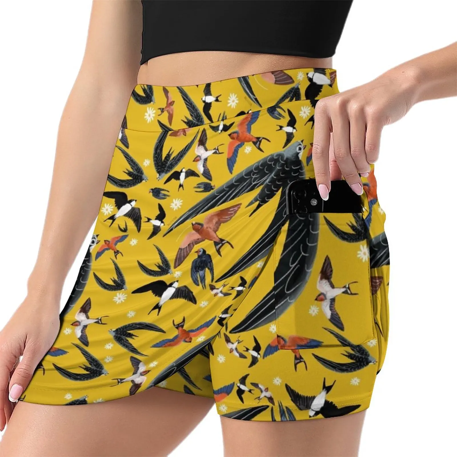 Swallows and swift pattern (Yellow) Light Proof Trouser Skirt women's summer clothing 2023 japanese kawaii clothes