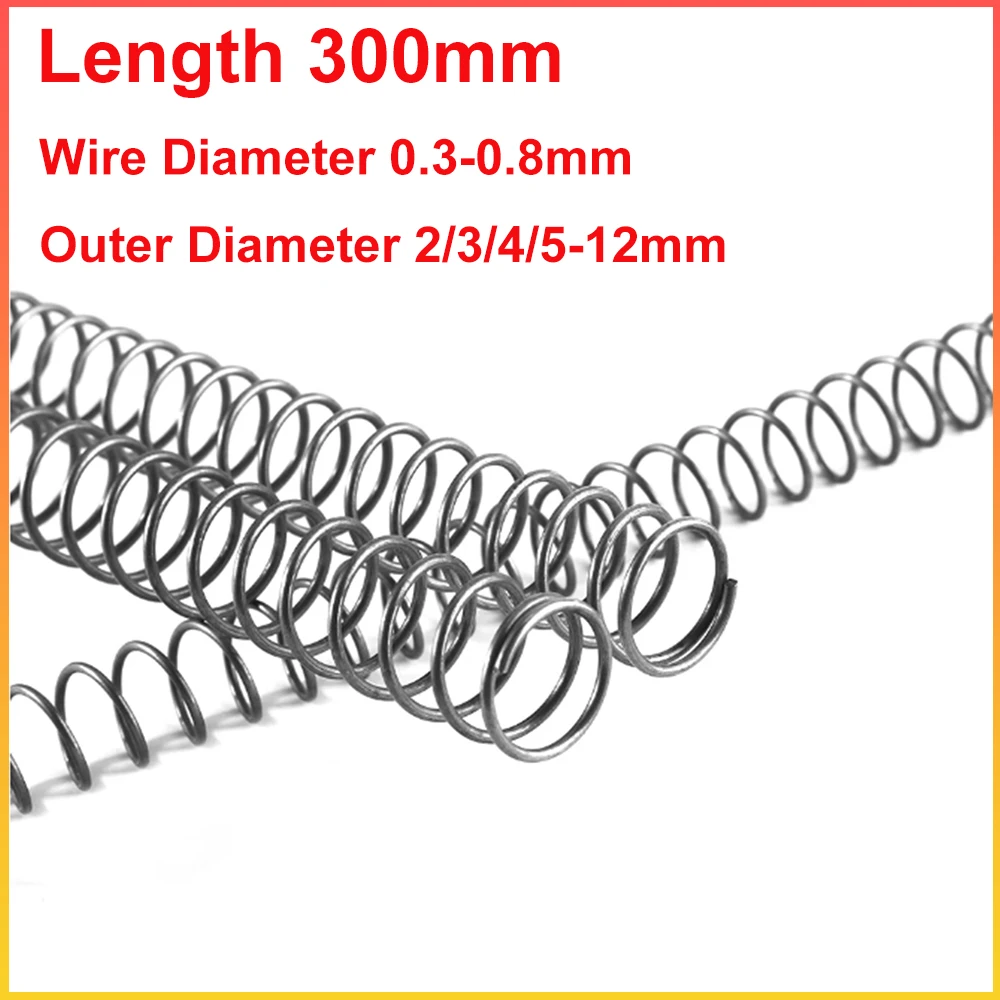 1pcs Length 300mm 304 Stainless Steel Compression Spring Wire Diameter 0.3-0.8mm Outer Diameter 2/3/4/5-12mm Small Return Spring
