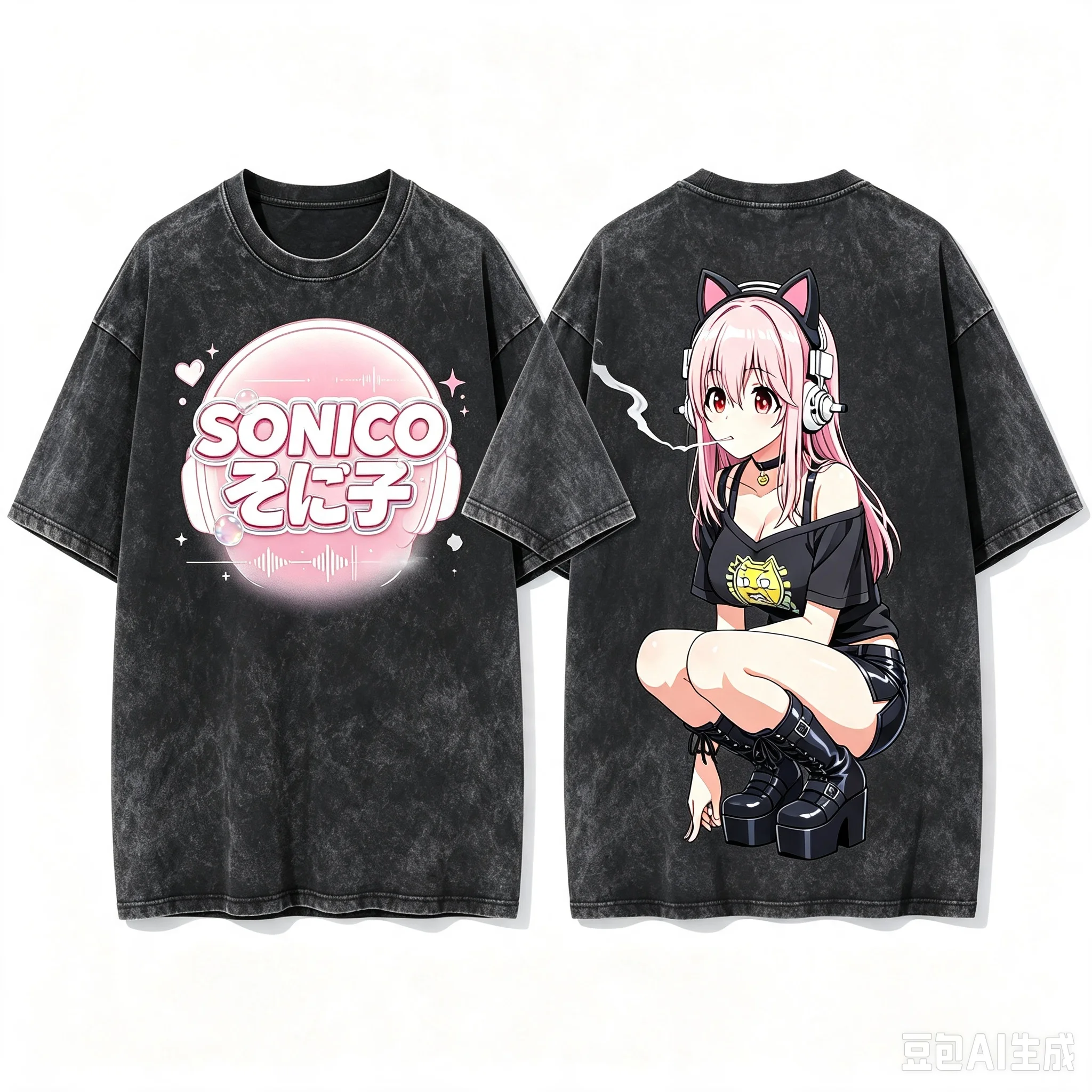 Super Sonico Front And Back Printed Crew Neck Short Sleeve Comfortable Women And Men Fashion T Shirt