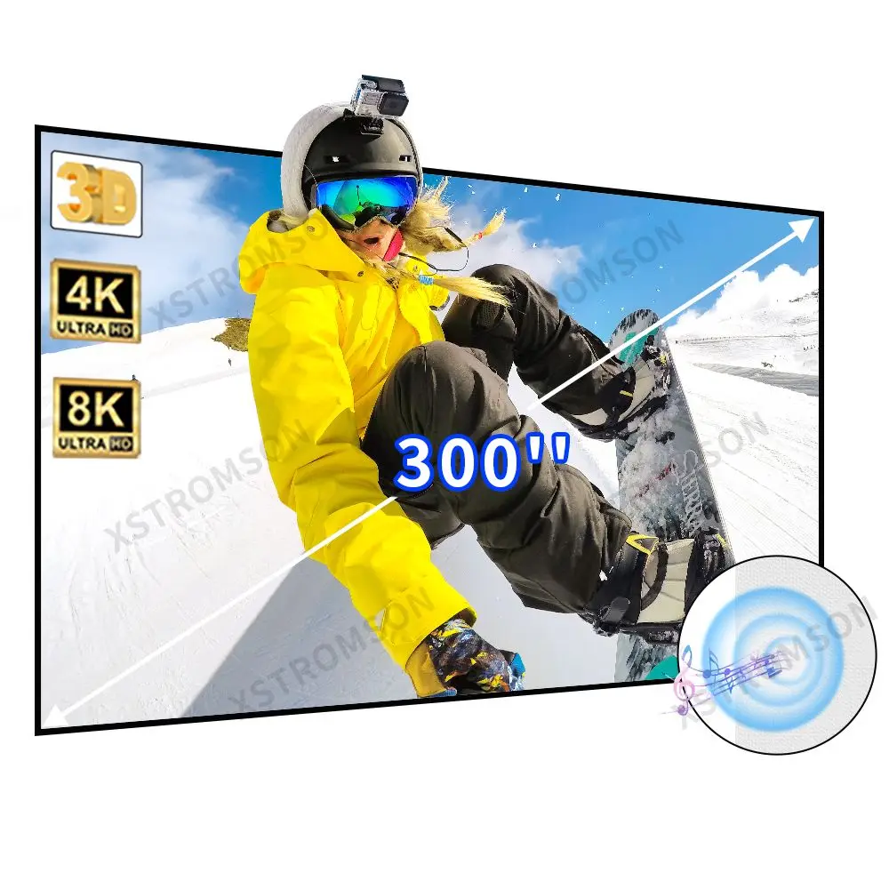 

4K/8K HDR и активный звук 3D-фильмов 300 дюйма Max 4k белый тканый акустически прозрачный ультратонкий Безель Фиксированный экран для проектора