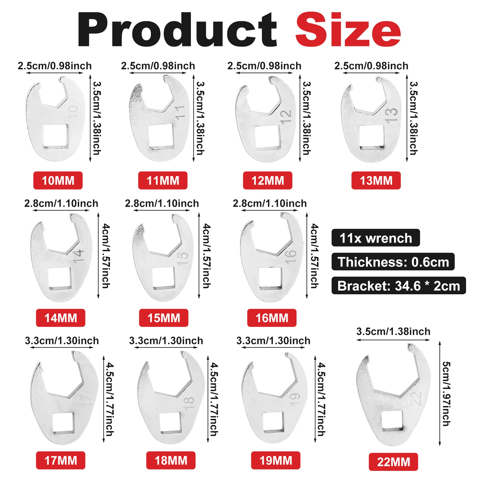 10/11 Pcs Flare Nut Wrench Set 10-22 mm Crowfoot Wrench Set with Storage Rack Horn Dual Purpose Wrenches Tool Kit for 3/8" Drive