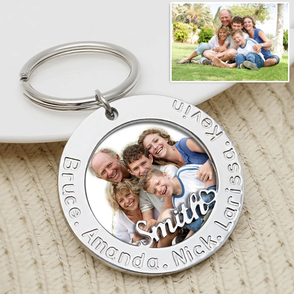 

Custom Photo Keychain Personalized Picture Keyring for Dad Engraved Family Names Key Chain with Photo Grandpa Father's Day Gift