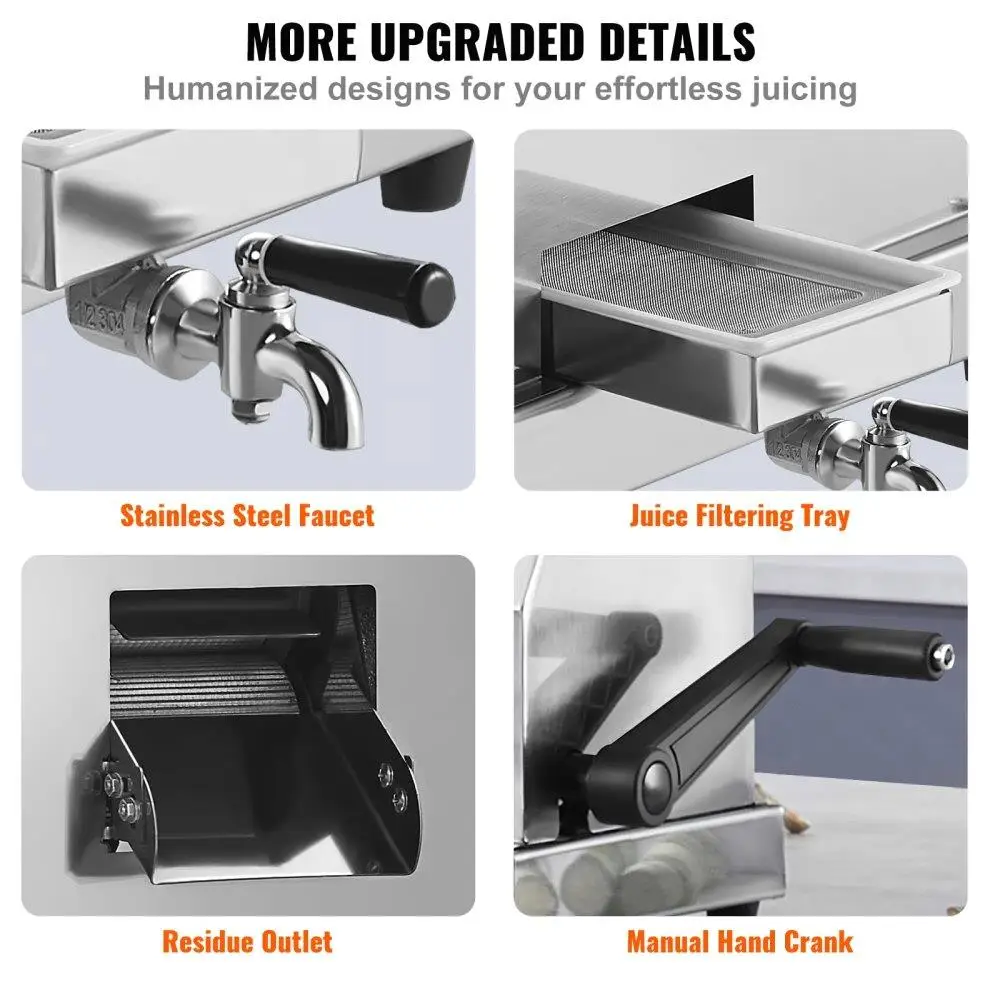 商業用高出力サトウキビジューサー 110LBS/H 3 ステンレス鋼ローラー 2.4 大型入口手動ジュース抽出器