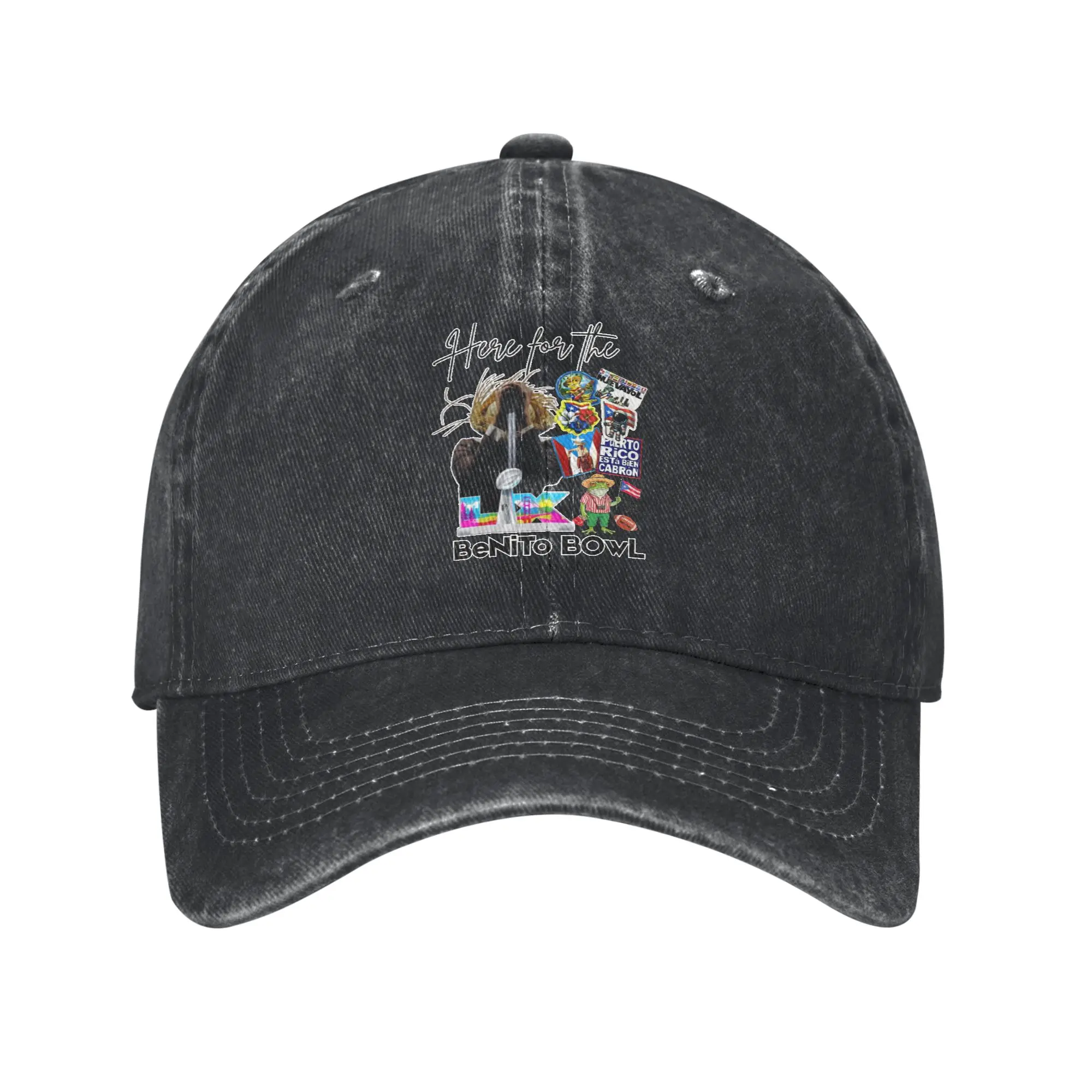 Here for the Benito Bowl Bad Bunny Baseball Cap Vintage Distressed Denim  Sun Cap Men Women Outdoor Summer Unstructured Caps Hat