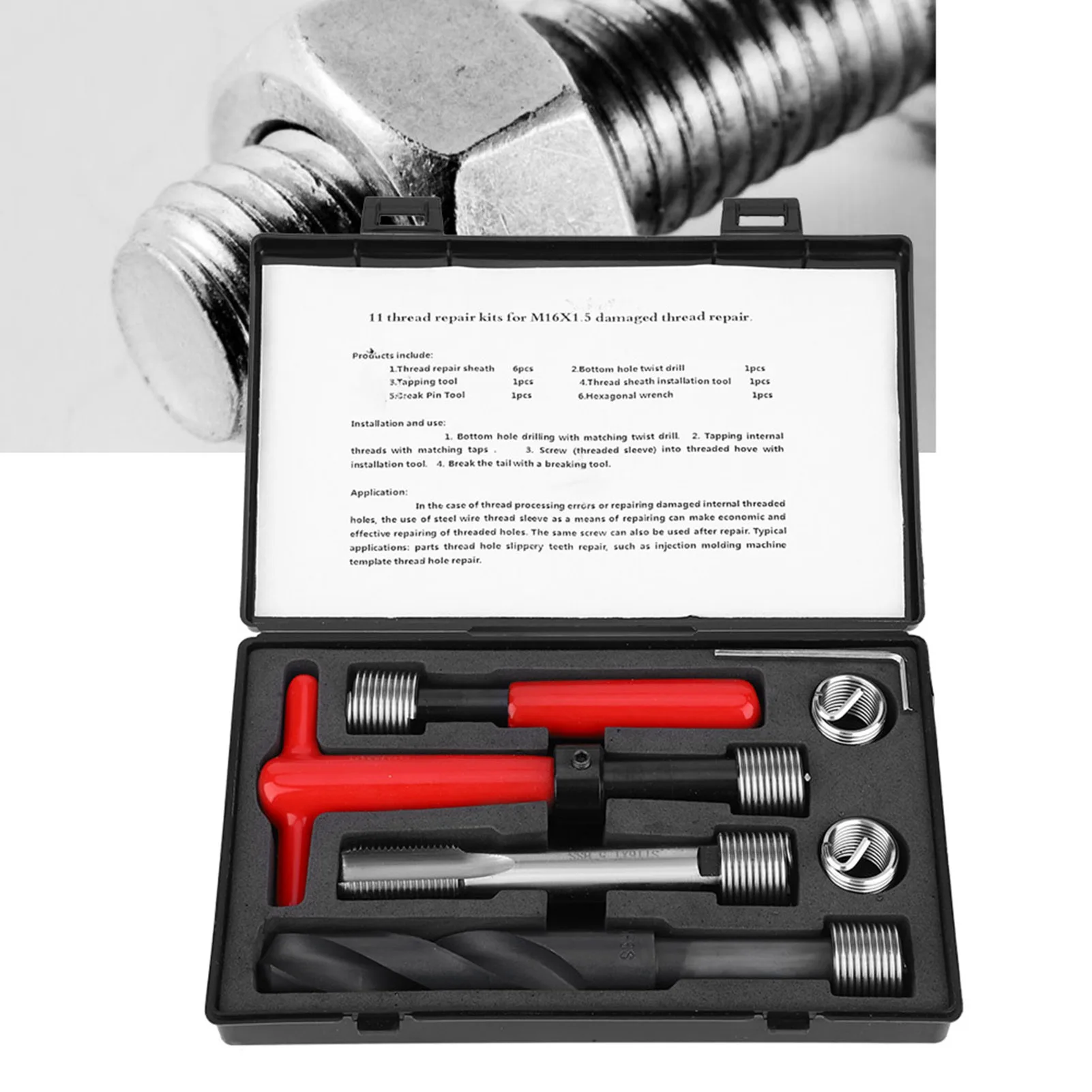 Thread Repair Kit Stainless Steel Twisted Drill Wrench Tap Insertion tool M16x1.5 Tap Twisted Drill Threaded Insert Wrench