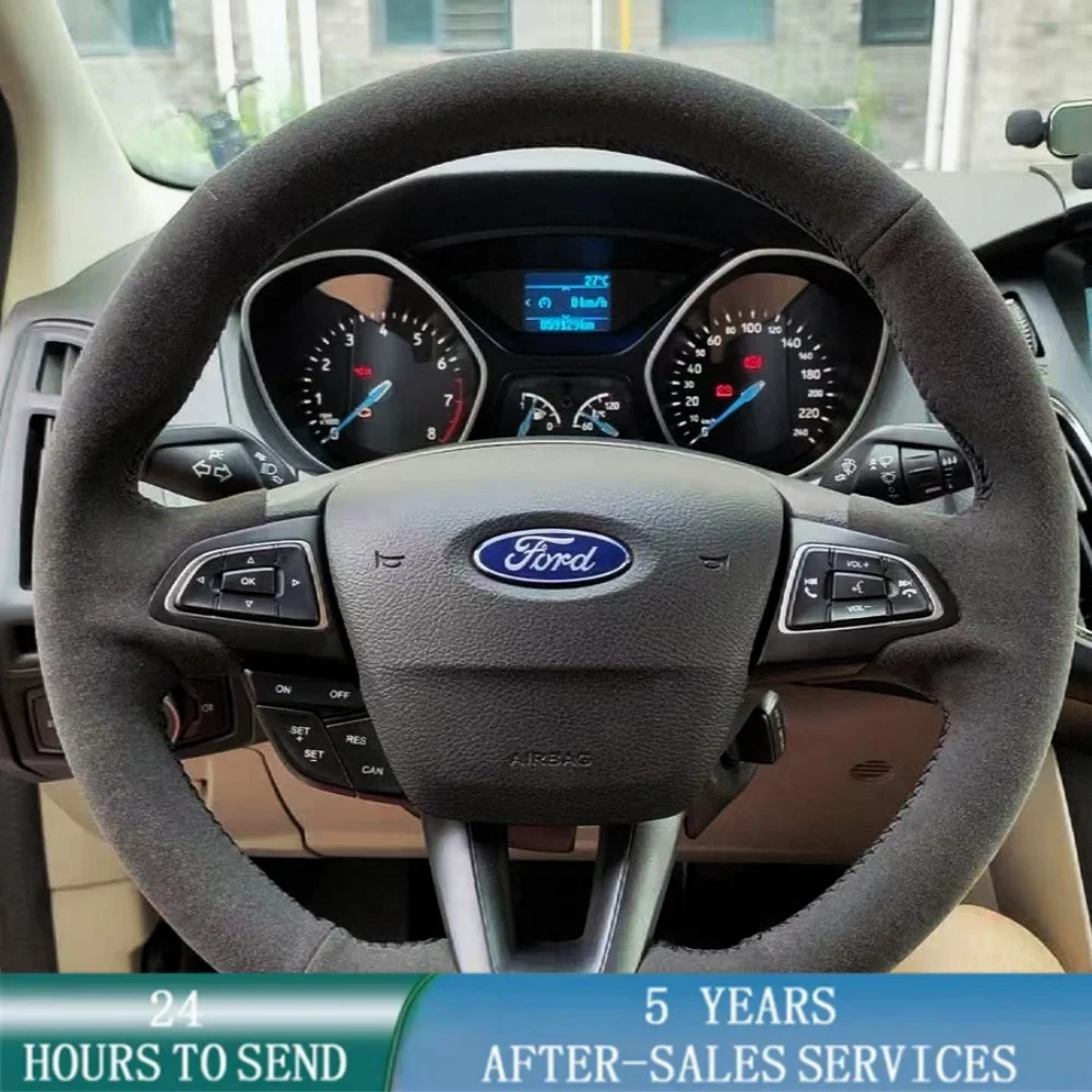 Maßgeschneiderte Auto-Lenkradabdeckung, handgenäht, Wildleder, für Ford Focus 3 2015–2018, Kuga Escape C-MAX Ecosport 2018 2019
