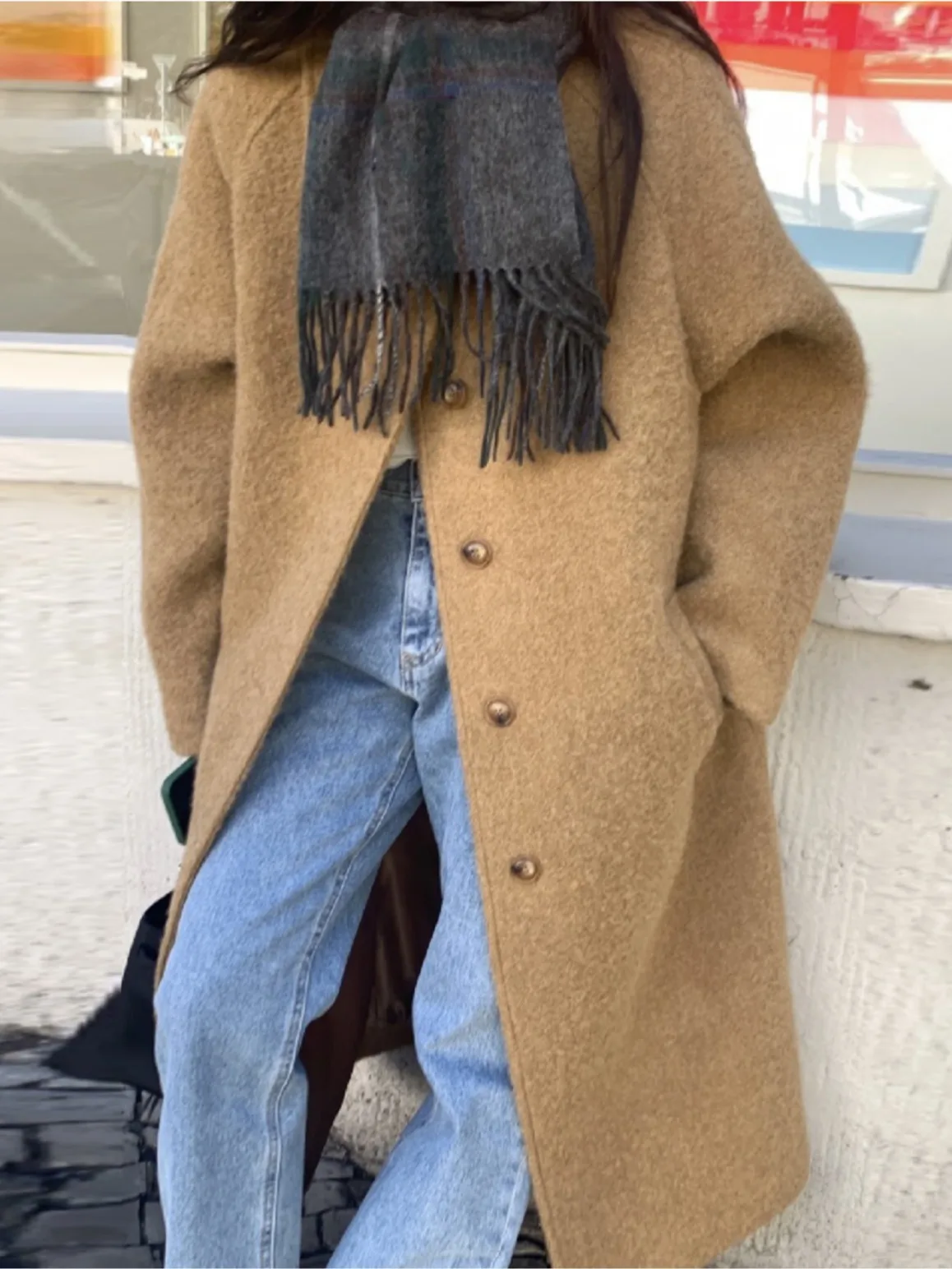 

Retro Lapel Long Sve Design Woolen Coat Women's Loose Fit Winter New Sle Commute Sle Polyester Fiber 00% Thiened