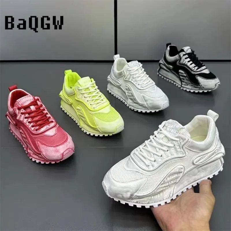 

Colorful Chunky Sneakers Men Cover Bottom Board Shoes Fashion Designer Casual Mesh Breathable Increased Internal Platform Shoes
