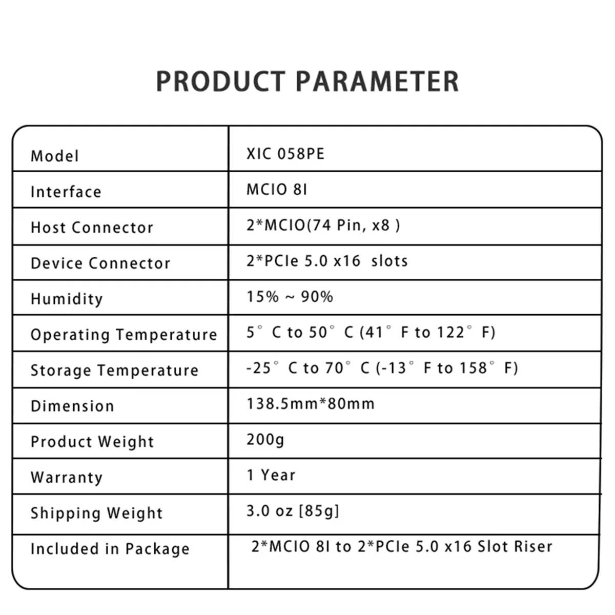 CHFL Dual MCIO 8I a 2x PCIe5.0 X16 Slot Riser Card com ATX 2x3 Pin GPU Power Connector