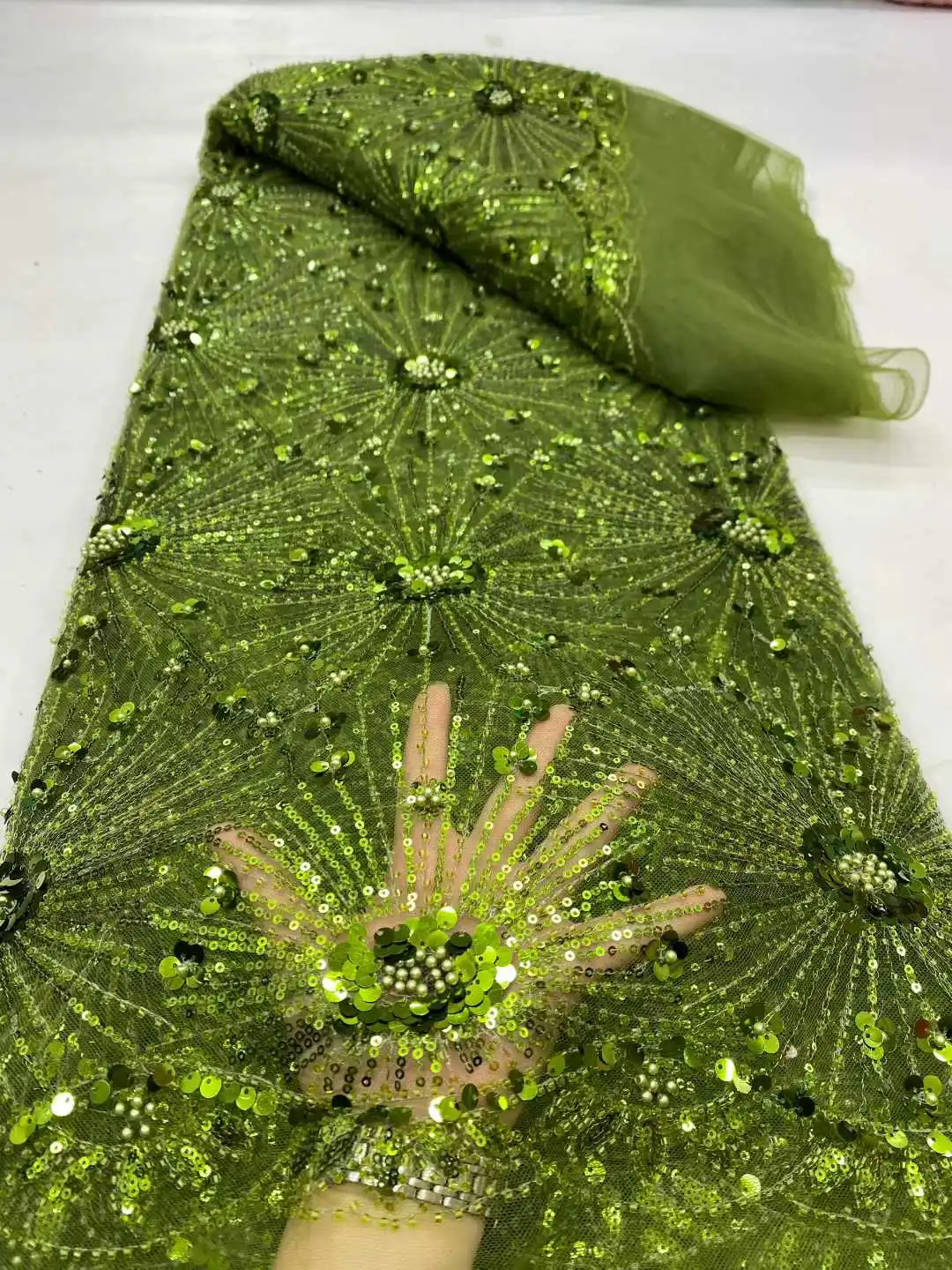 5야드 정교한 스팽글 자수 꽃무늬 레이스 원단 2026 나이지리아 튤 레이스 원단 파티 드레스 재봉 재료 1890