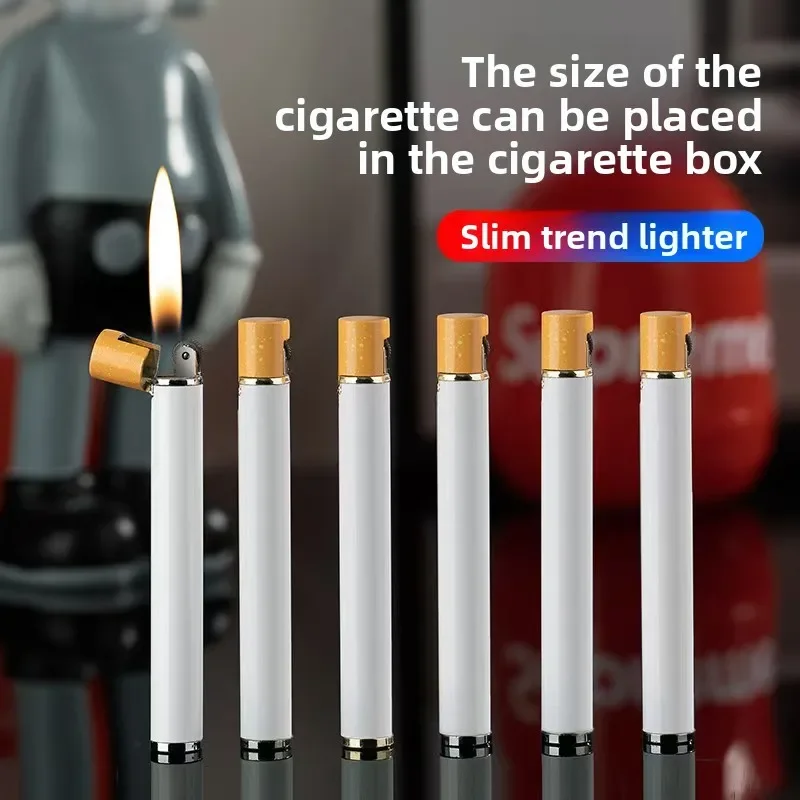 

Mini Compact Open Flame Lighter Fire-free Butane Gas Metal Cigaretteshaped Grinding Wheel Lighters Smoking Accessories Cute