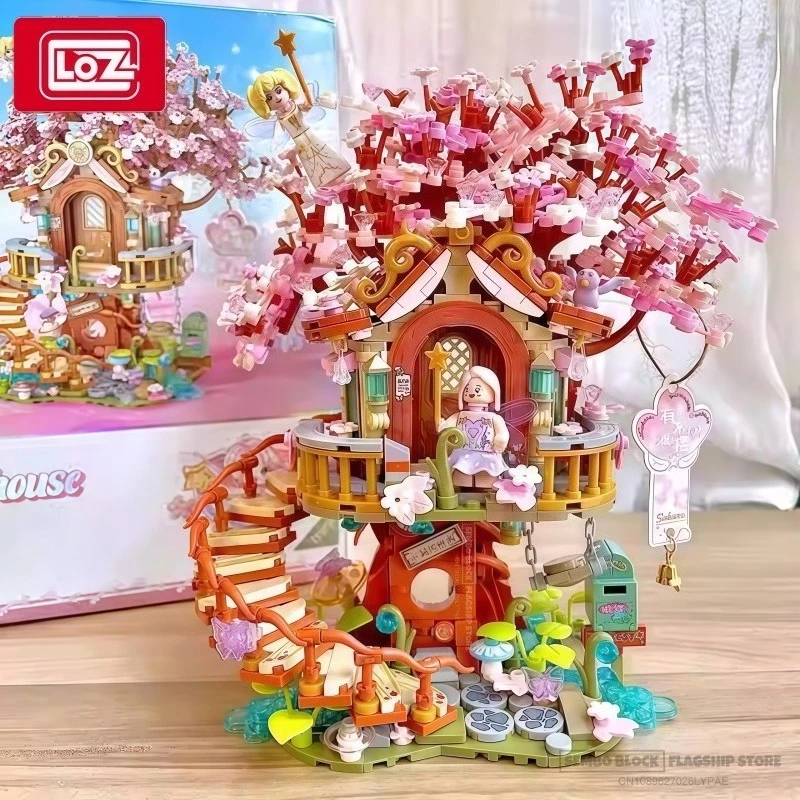 

Cherry Blossom Treehouse Assembling Building Blocks Anime Cartoon Model Desktop Collectible Ornaments Children's Holiday Gifts