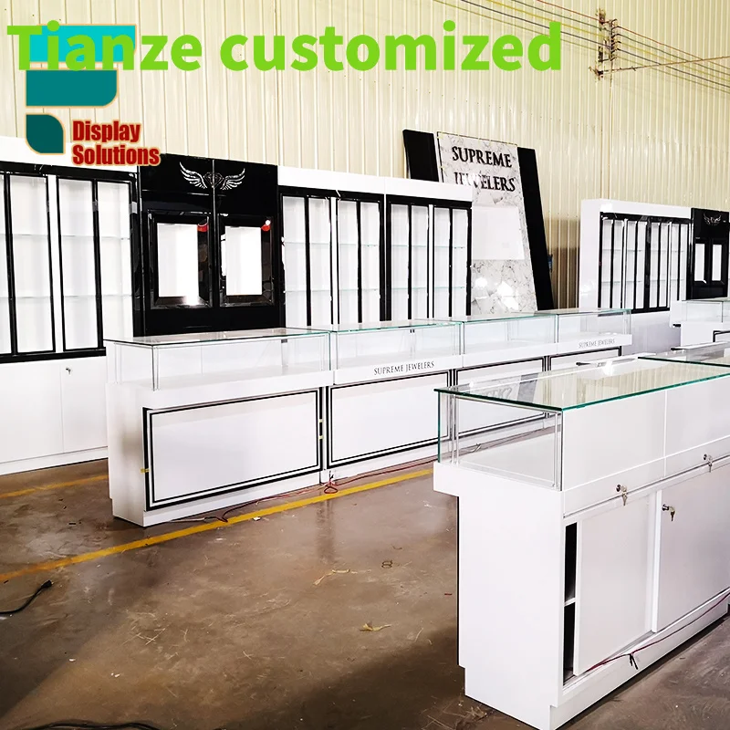 Customized-Cabinet Vitrine Lighted Jewelry Display Counter Showcase Wooden Mall Kiosk Jewellery Shop Furniture Design