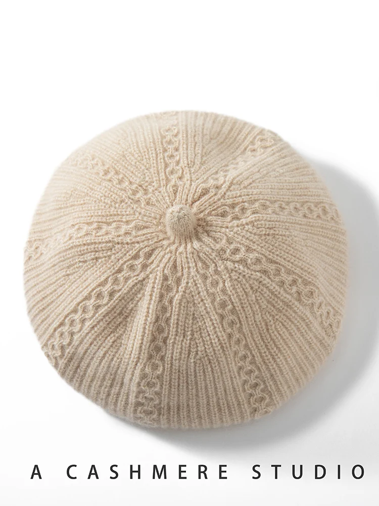

New Women 100% Cashmere Beret Hat Fashion Painter Hat Autumn Winter Luxury Grace Lady Beret Hat Cashmere Knitwear Soft Comfy Hat